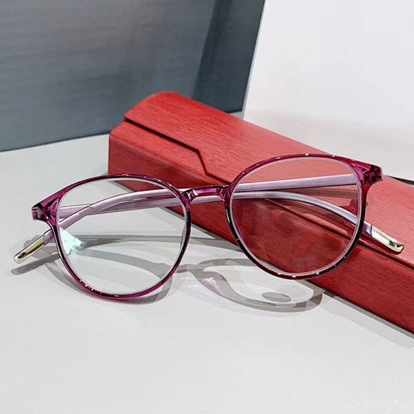 Anti-blått ljus läsglasögon Runda glasögon LILA Purpl Purple Strength 250