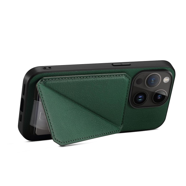 För Iphone 14 Pro Max kortplats Kickstand Phone case Anti-drop Calf Texture Pu+pc+tpu Cover Green