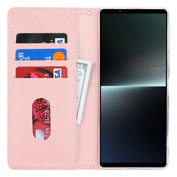 Mobilskal i PU-läder för Sony Xperia 1 V Silkeslen Textur Ställ Plånbok Mobilskal Fodral Multicolor Rose Gold
