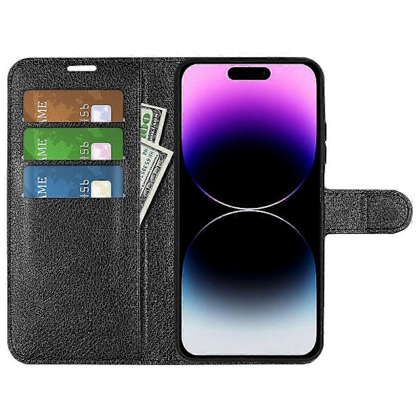 Stødsikkert tegnebog telefoncover i PU læder med stativ til iPhone 15 Pro Multicolor Style A