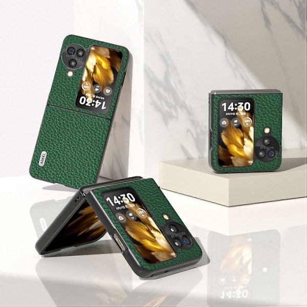 For Oppo Find N3 Flip 5G Ekte Kuskinn+PC Telefondeksel Fallbeskyttelse Multicolor Style B
