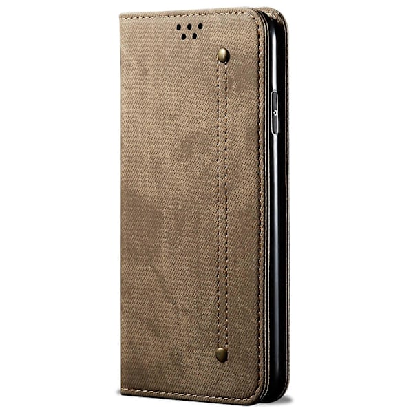 Oppo Find X8s+ 5G -kotelo, farkkukangaskuvio, naarmuuntumaton nahkainen jalustallinen puhelinkotelo Multicolor Khaki