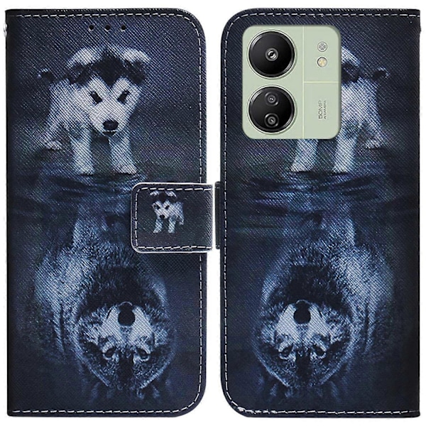 För Xiaomi Redmi 13C 4G/13C 5G/Poco C65 4G/Poco M6 5G/13R 5G Fodral PU Läder Plånbok Ställ Skydd Multicolor Dog and Wolf