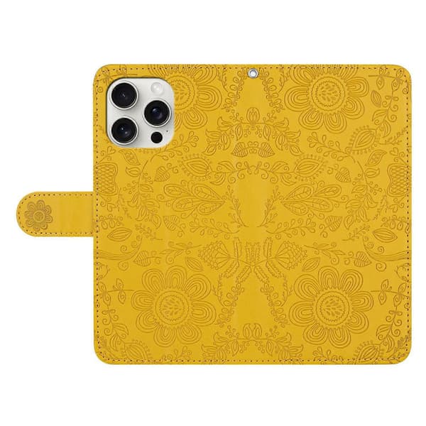 Blommig Läderplånboksfodral med handledsrem för iPhone 14 Pro Multicolor Style D