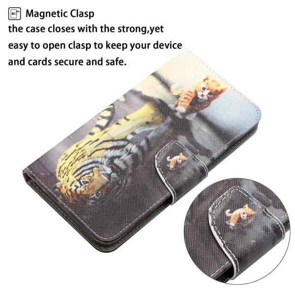 Til Iphone 15 Plus Folio Pu Læder Stand Wallet Case Mønster Print Telefon Cover Med Rem Tiger