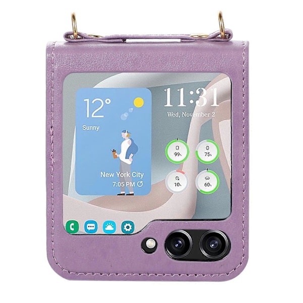 Til Samsung Galaxy Z Flip5 5G PU Læder PC Telefon Cover Beskyttelsesetui med Skulderrem Multicolor Style A