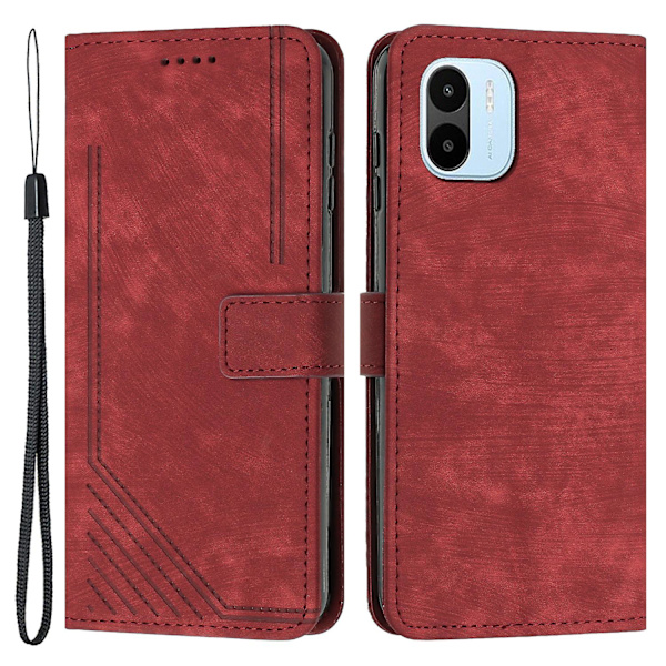 För Xiaomi Redmi A1 4g / A2 4g Skin-touch läder phone case linjer med tryckt stativ Cover Red