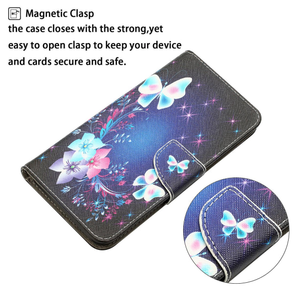 För Iphone 15 Plus Folio Pu Läderställ Case Mönstertryck Cover med rem Butterfly