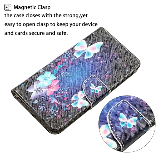 Til Iphone 15 Plus Folio Pu Læder Stand Wallet Case Mønster Print Telefon Cover Med Rem Butterfly