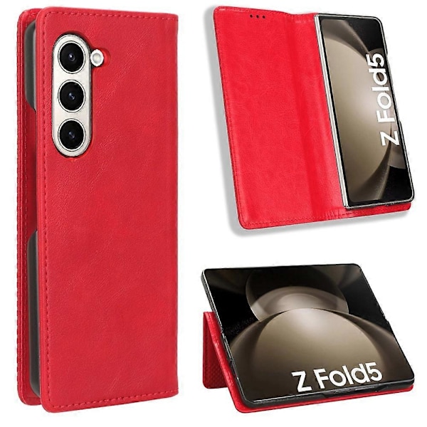 Samsung Galaxy Z Fold5 5G Retro PU-nahkainen puhelinkotelo magneettisella sulkemistelineellä Multicolor Style B