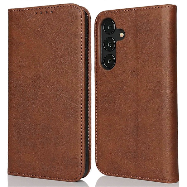 Til Samsung Galaxy S25 Etui PU Læder Kalvepræget Magnetisk Lukning Smartphone Cover- Multicolor Dark Brown