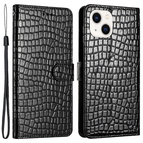 Flip Cover til iPhone 14 Krokodille Tekstur PU Læder Stand Telefon Wallet Case med Håndrem Multicolor Style A
