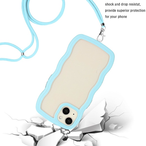 För Iphone 15 Wave Ramform Phone case Pc + TPU Transparent cover med justerbar rem Blue