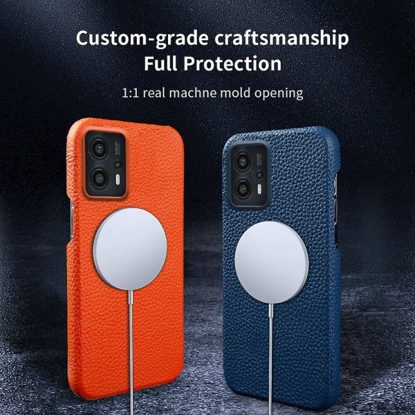 Cover till Motorola Moto G13 4g, Litchi Texture Äkta koläder+pc Magnetisk phone case Orange