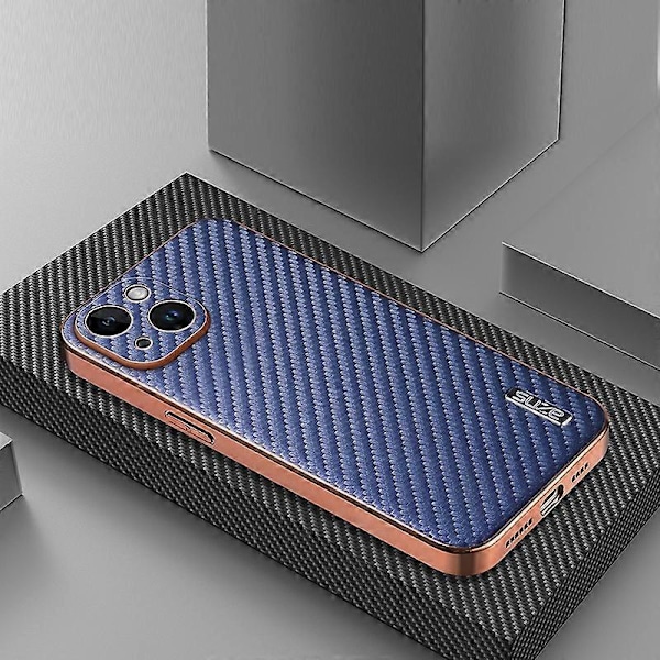 AZNS Skal för iPhone 14 Elektropläterad Kolfibertextur PU+TPU Telefonskal Multicolor Style B