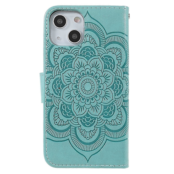 Präglad Mandala Blomma PU Läder Telefonställ Skydd Plånboksfodral med Rem för iPhone 13 6.1 tum Multicolor Style H
