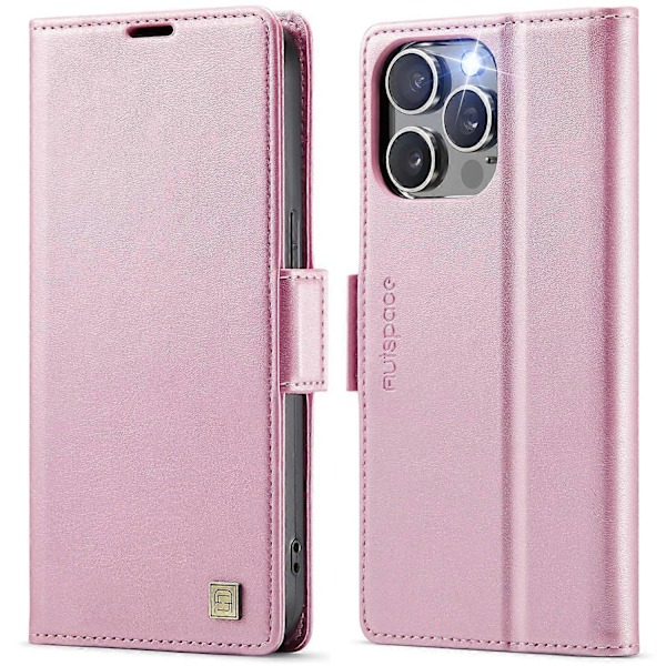 För iPhone 13 Pro Max 6.7 tum Skal AUTSPACE A11 RFID-blockerande Retro Läder Mobiltelefon Plånboksfodral Multicolor Pink