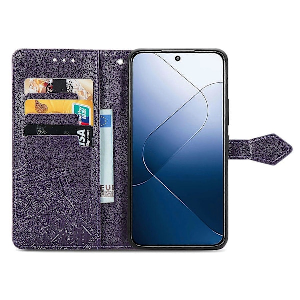Til Xiaomi 14T Etui Mandala Præget Design Læder Wallet Telefon Cover - Grøn Multicolor Purple