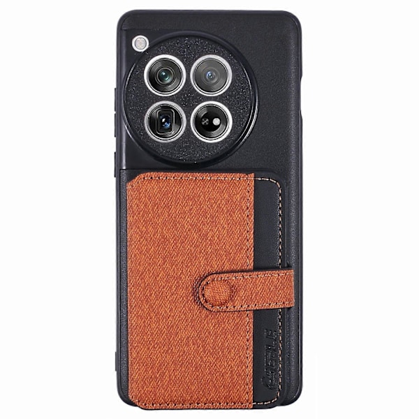 Til OnePlus 12 5G Telefon Cover Klæbende Kortlomme Farvematch med Støttefod - Grå Multicolor Brown