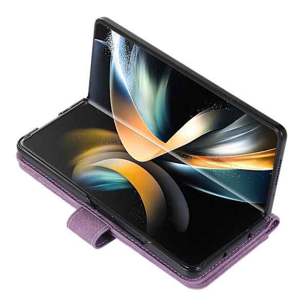 Samsung Galaxy Z Fold5 5G PU-nahka+PC Lompakkokotelo Jalustalla, Pehmeä Suojakuori Purple