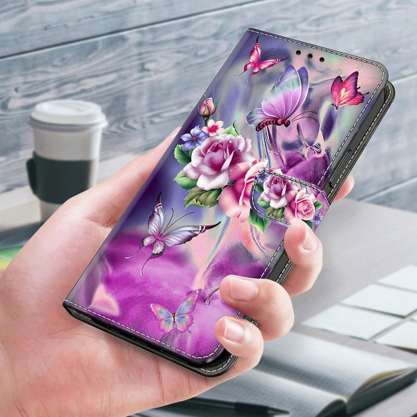 För Sony Xperia 10 V skyddande case 3d-mönsterutskrift Pu- cover med stativ Butterflies   Flowers