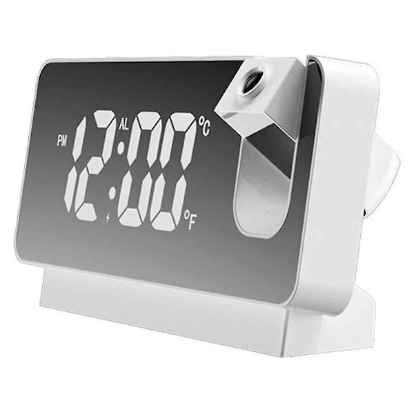 Projektionsväckarklocka för sovrum, digital väckarklocka Radiodimmer och USB laddningsportar, 180 roterbar projektor, dubbla larm, snooze, klar led disp