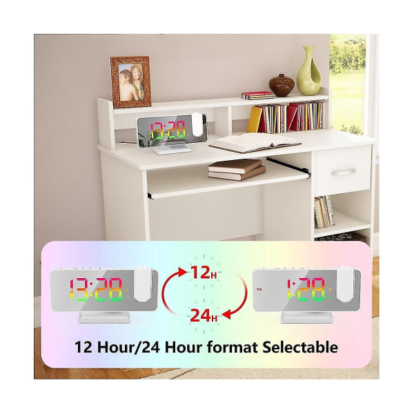 Projektion til soveværelse, LED-display loft digital radio med USB-oplader og dobbelt alarm hvid White