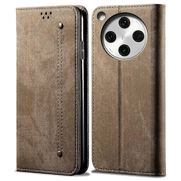 Oppo Find X8s+ 5G -kotelo, farkkukangaskuvio, naarmuuntumaton nahkainen jalustallinen puhelinkotelo Multicolor Khaki