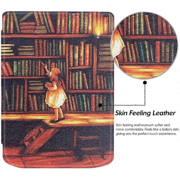 Læderetui til PocketBook Verse Pro E-læsercover med automatisk dvale/vækning - tid til at rejse Multicolor Library Girl
