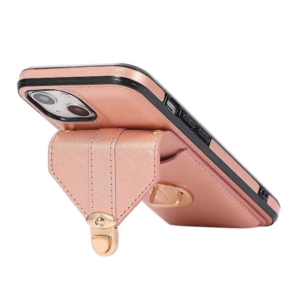 Til iPhone 15 Plus Telefon Shell Støtteben PU Læderbelagt TPU Telefon Cover Kort Holder Etui Multicolor Style D