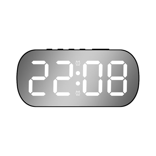 Digital väckarklocka Spegel Led Justerbar Ljusstyrka Dubbla Alarm USB Laddning Sovrum Minimalistisk klocka (gratis frakt) White Light Black