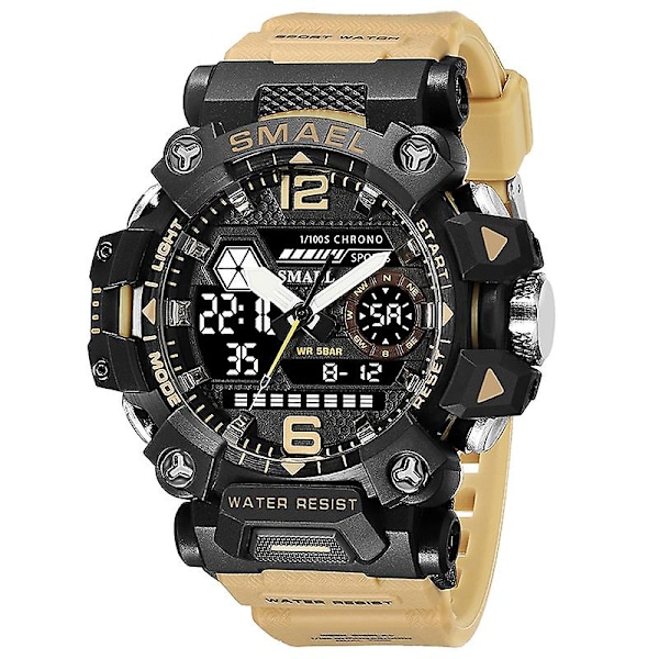 Smael Herrklockor 50m Vattentät Watch Military Man Watch Digital 8072 Dual Display Watch Quartz Led Digital KAHQI