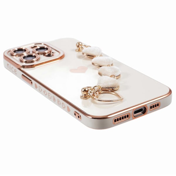 Elektroplettert TPU-telefondeksel med hjertekjedestropp for iPhone 15 Pro Multicolor Style F