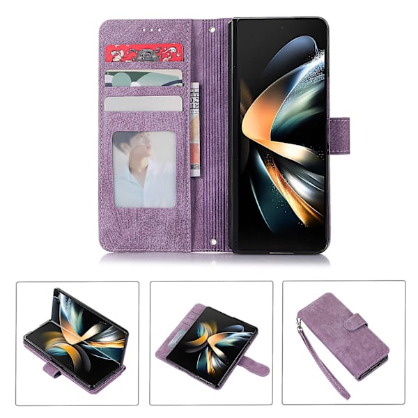 För Samsung Galaxy Z Fold5 5g Pu-läder+plånbok Phone case Stativ Skin-touch Cover Purple