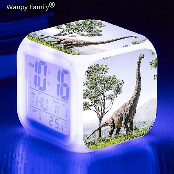 Tyrannosaurus Dinosaurie Väckarklocka 7 färgbyte Multifunktions väckningstimer Barnrum Lysande elektronisk watch Present till barn Auburn