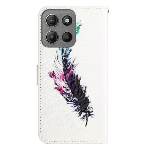 Til Motorola Moto G15 4G/G15 Power 4G Etui Mønster Print PU Læder Wallet Telefon Cover Kryds Tekstur Multicolor Feather