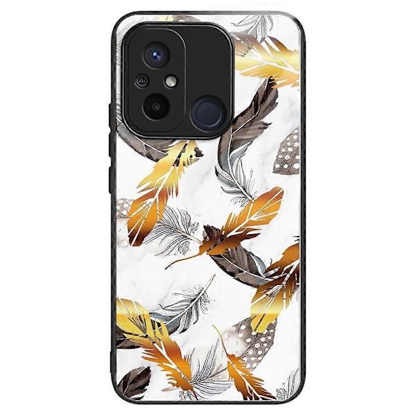 Telefoncover til Xiaomi Redmi 12C 4G, resistent TPU+hærdet glas, mønsterdesign Multicolor Golden Leaves