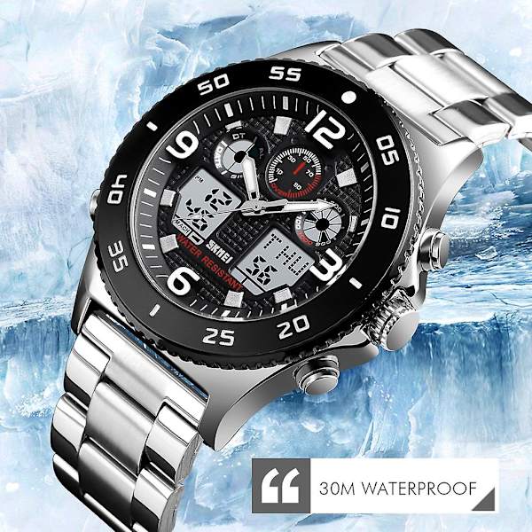 Skmei 1538 Stor Urtavla Ste Bt Men Electronic Watch Silver Golden rose