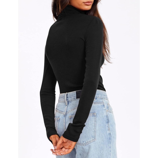 Dame Turtleneck Langærmet Trøjer Efterårsmode Basic Lagdeling Slim Fit Blød Termisk Undertøj Toppe Black X-Large