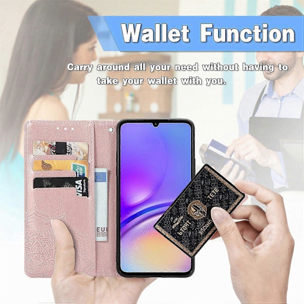 Til Samsung Galaxy A06 Etui Mandala Præget Design Læder Wallet Telefon Cover - Grå Multicolor Rose Gold