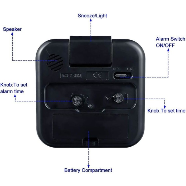 Liten batteridriven analog väckarklocka Tyst, inte tickande, stigande pipljud, snooze, ljusfunktioner, enkel set(svart)