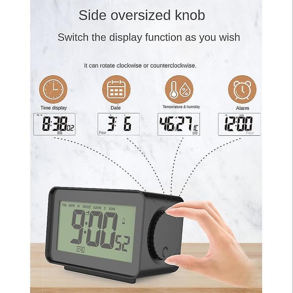 Digital väckarklocka, LCD-klocka för sovrum, elektronisk skrivbordsklocka med temperaturdisplay, ,sovrum, kontor Black