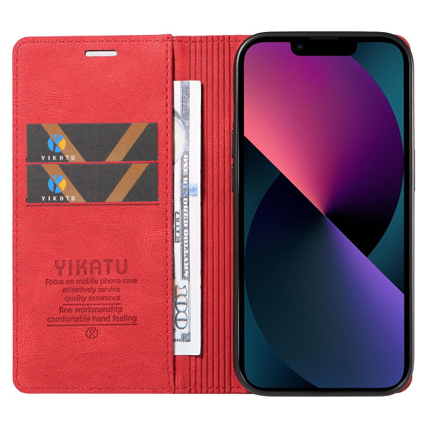 Skin-touch case för Iphone 15 Plus Pu läder plånboksställ Cover Red