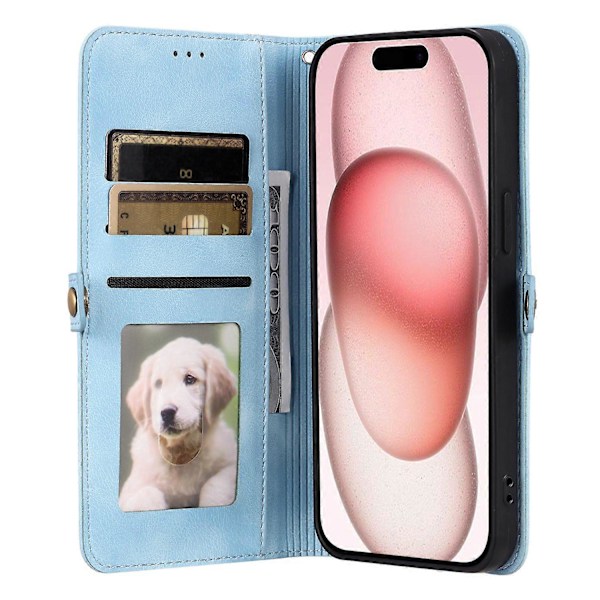 Stil 016 För iPhone 14 Pro Skal Hudkänsla Totem Präglat Plånbok Läder Telefonskal - Svart Multicolor Lake Blue