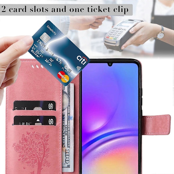 KT Imprinting Flower Series-3 til Samsung Galaxy A06 Etui Katte Træ Mønster Flip Læder Telefon Cover Multicolor Style A