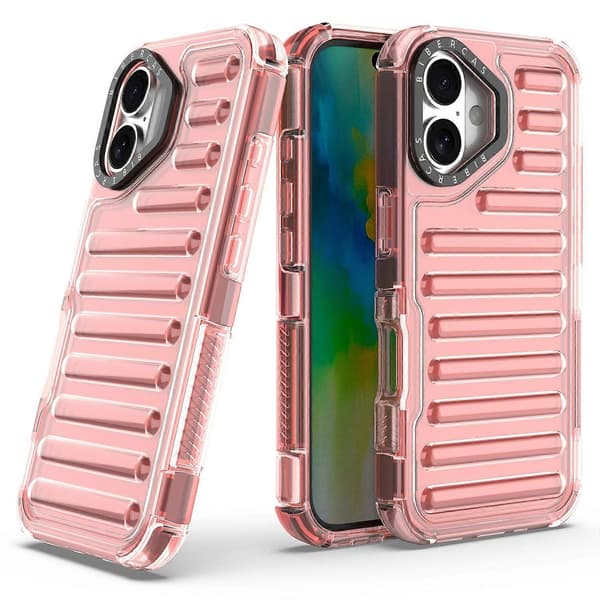 Stripete design deksel til iPhone 16 Plus, sklisikkert, avtakbart TPU+PC-telefondksel - Grå Multicolor Deep Pink