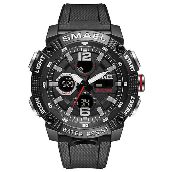Smael Dual Time Led Display Digital watch För män Vattentät Simning Quartz Sportklockor Auto Date Alarm Clock Armbandsur 8039 Black