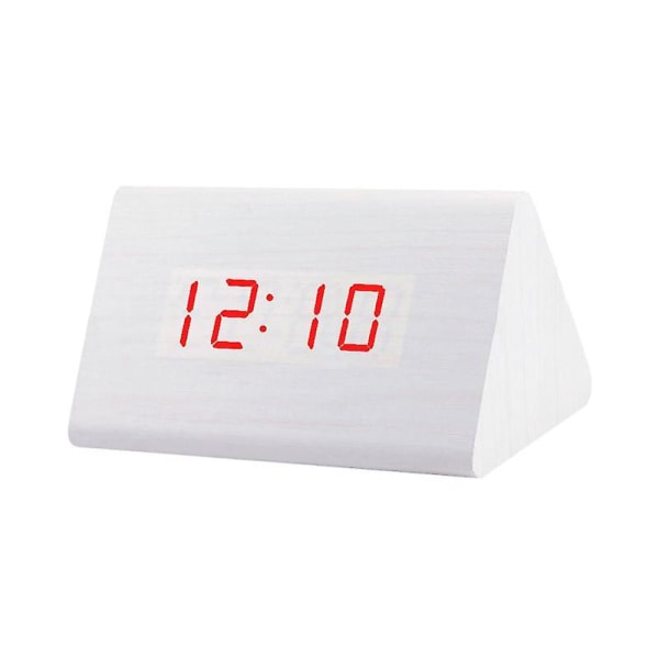 Digitalt Træ USB LED Natlys Vækkeur Termometer Display Ur Whitewood Red