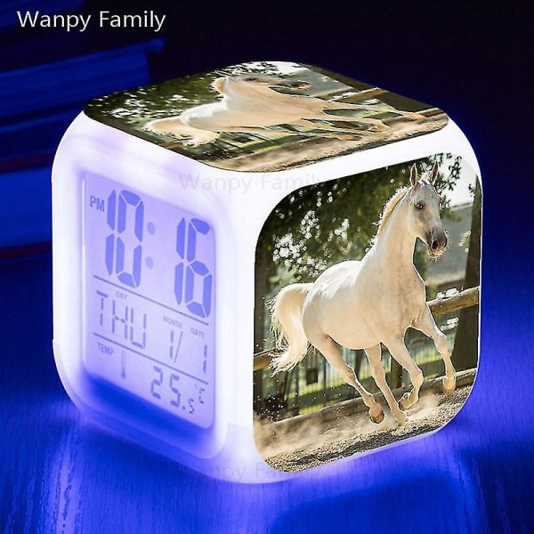 Running Horse Väckarklocka 7 Färg Glödande Led Digital Väckarklocka Barnleksaker Multifunktion Lysande Färgbyte Klockor Reloj Red