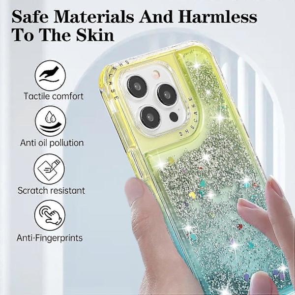 Til iPhone 13 Pro 6,1 tommer mobiltelefonetui TPU+PC Anti-drop Gradient Flydende Kviksandsskal Multicolor Gold+Light Blue